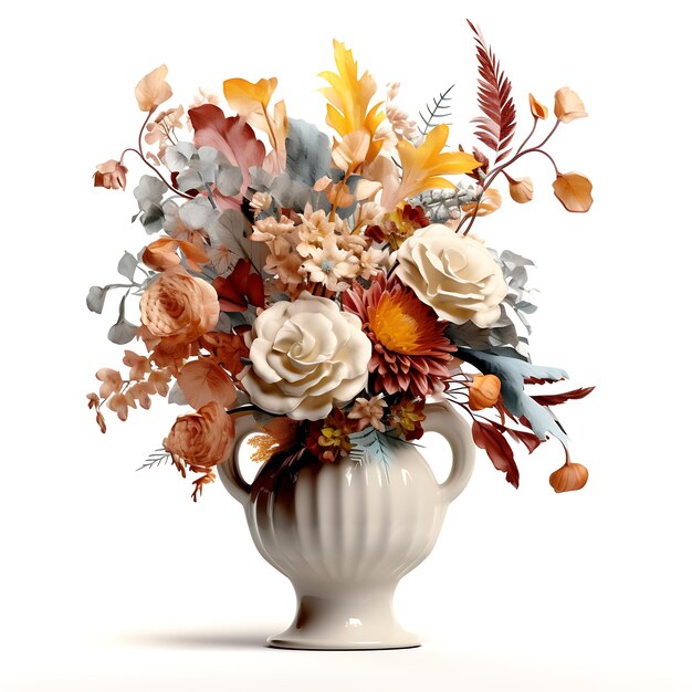 3d illustration vas white flower colorful