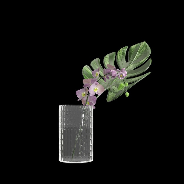 Foto illustrazione 3d di un fiore in vaso isolato su sfondo nero