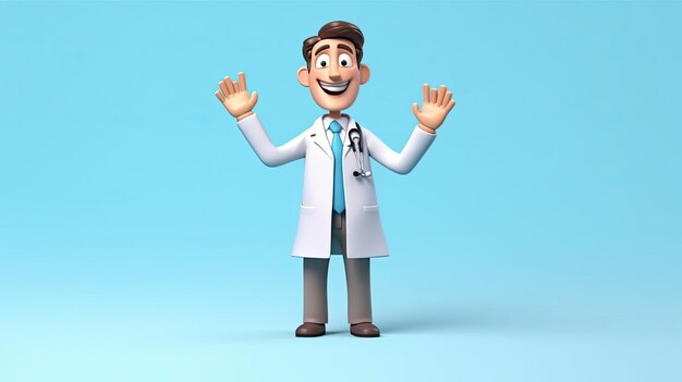 Photo 3d illustration of a very happy saudi arab doctor waving hands ai generated