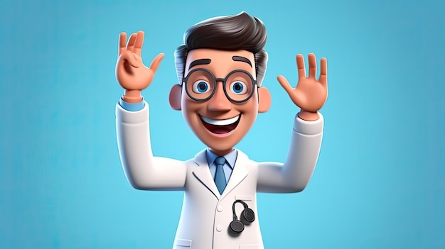 3d illustration of a very happy saudi arab doctor waving hands AI Generated