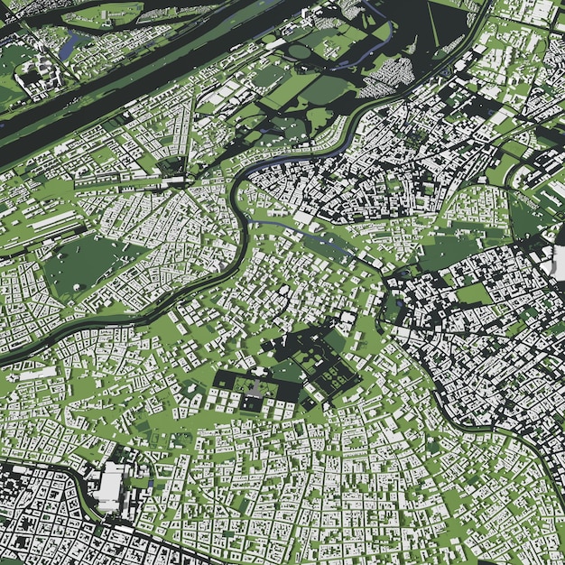 3D illustration of Vienna city and mass buildings