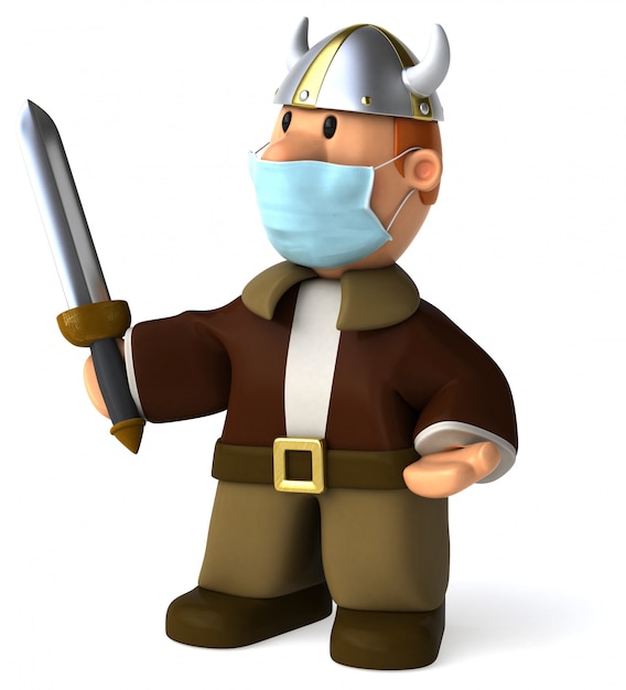 3D Illustration of a viking with a mask