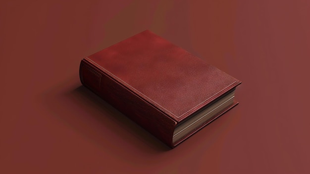 빨간색 가죽 표지로 된 빈티지 책의 3D 일러스트레이션 책이 닫혀 있고 단단한 빨간색 배경에 누워 있습니다.
