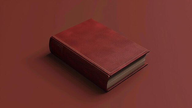 3D illustration of a vintage book with a red leather cover The book is closed and lying on a solid red background