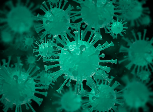 3dイラスト。人体に浮かぶウイルス細胞。科学的および医学的概念。