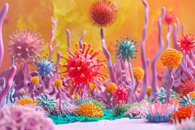 3d illustration of viruses are mutating