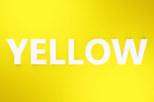 3d illustration volumetric inscription in YELLOW white letters on a bright  yellow isolated background. Color symbol