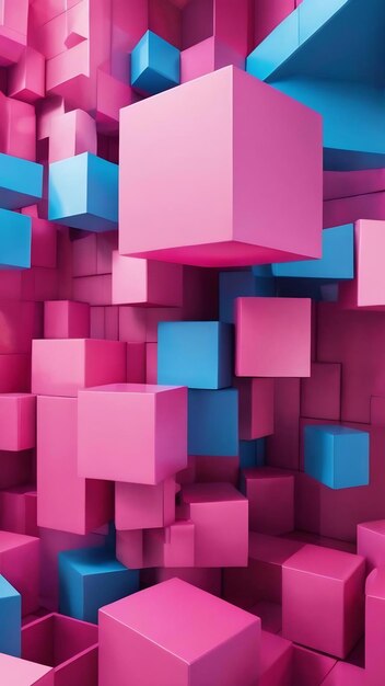 Photo 3d illustration volumetric pink and blue cube on a geometric monophonic