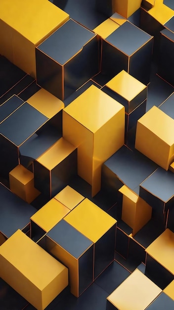 3d illustration volumetric yellow cube on a geometric monophonic background parallelogram pattern