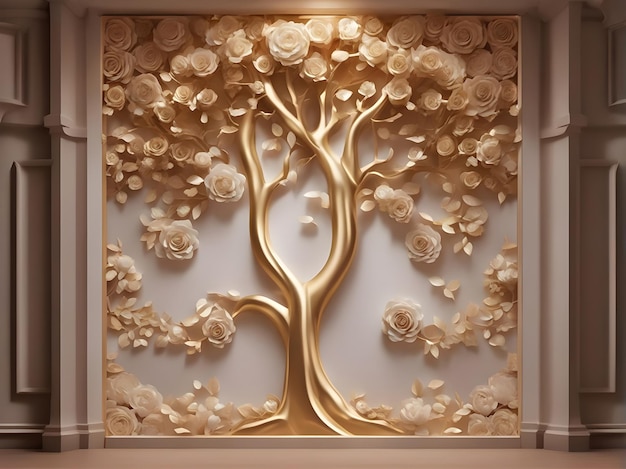 3d illustration wallpaper floral tree