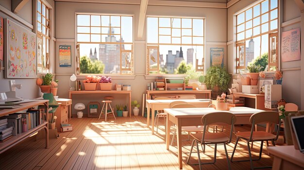 3d Illustration Warm school Room