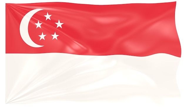 Foto illustrazione 3d di una bandiera sventolante di singapore