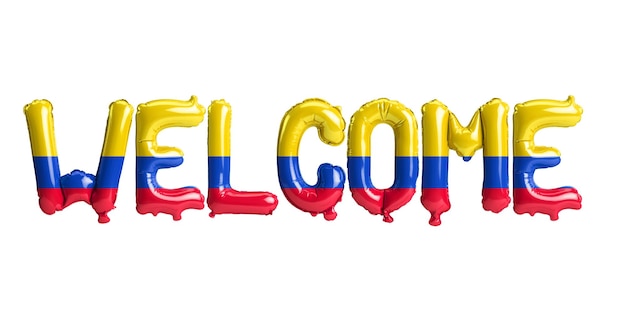 3d illustration of welcomeletter balloons in Colombia flag isolated on white background