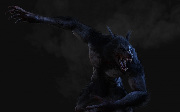 3d Illustration of a werewolf on dark background with clipping path.