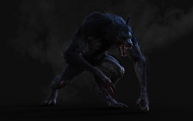 3d Illustration of a werewolf on dark background with clipping path.