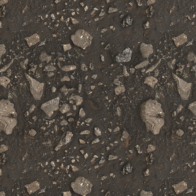 Photo 3d illustration of wet ground texture with rocks and sand gravel