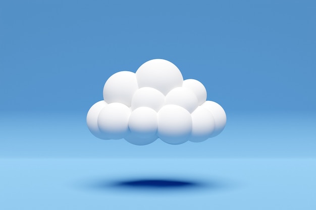 3d illustration of a white cartoon cloud. Cumulus cloud on blue surfacewith shadow