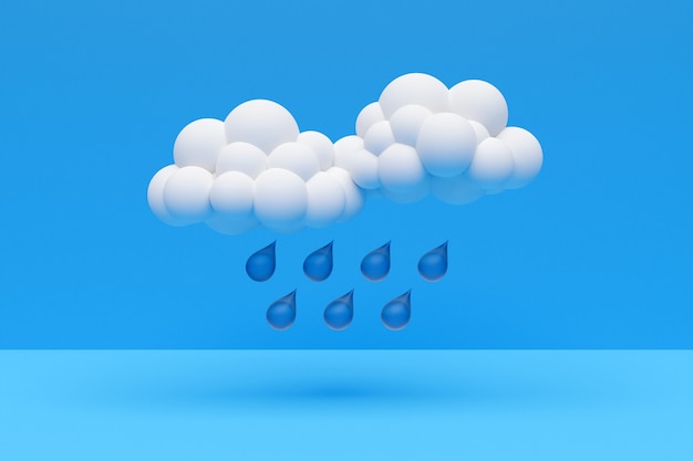 3d illustration of a white cartoon cloudes with rain .