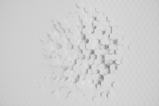 3D illustration white geometric hexagonal abstract background. Surface hexagon pattern, hexagonal honeycomb.