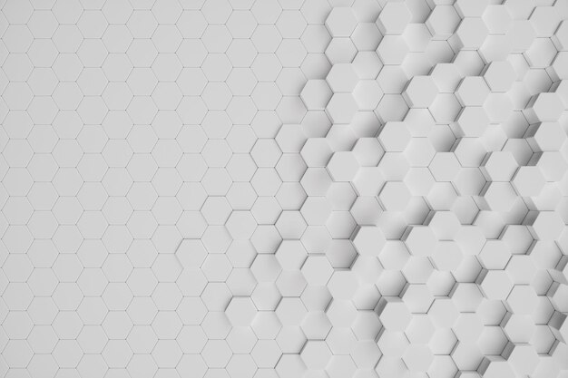 3D illustration white geometric hexagonal abstract background. surface hexagon pattern, hexagonal honeycomb.