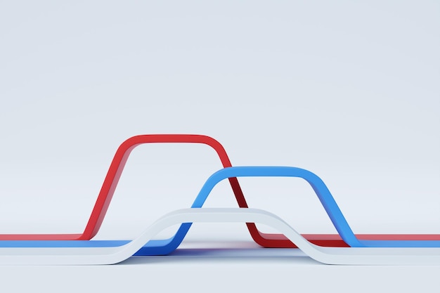 기하학적 구성 3d 렌더링 미니멀리즘 형상 배경의 배경에 있는 흰색 원형 연단 스탠드의 3d 그림