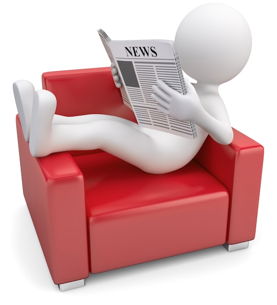 Фото Газета чтения 3d иллюстрации белая мужская на софе