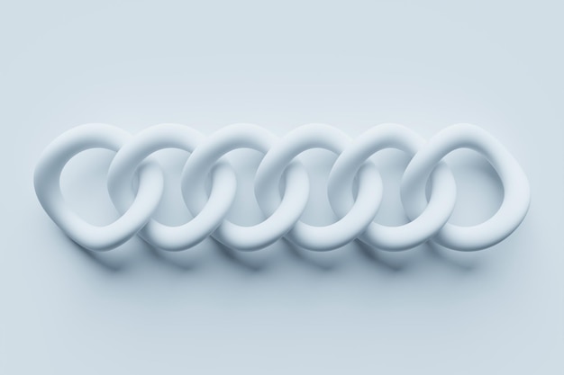 3d illustration of white metal chains Set of chains on a white background