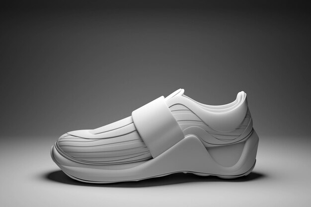 3d illustration white new sports sneaker  on a huge foam sole on gray isolated background , sneakers in an ugly style. Fashionable sneakers.