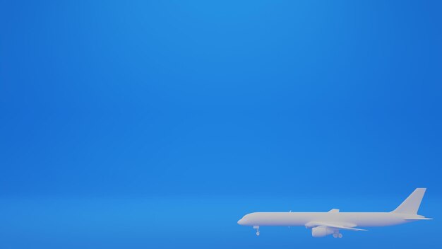 3d illustration white plane blue background minimal