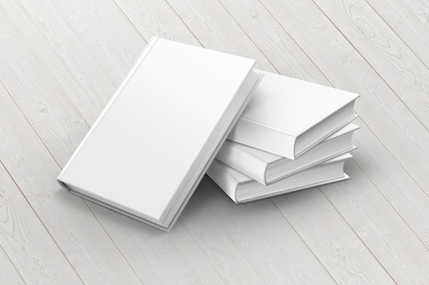 Photo 3d illustration white thick books isolated on wooden background