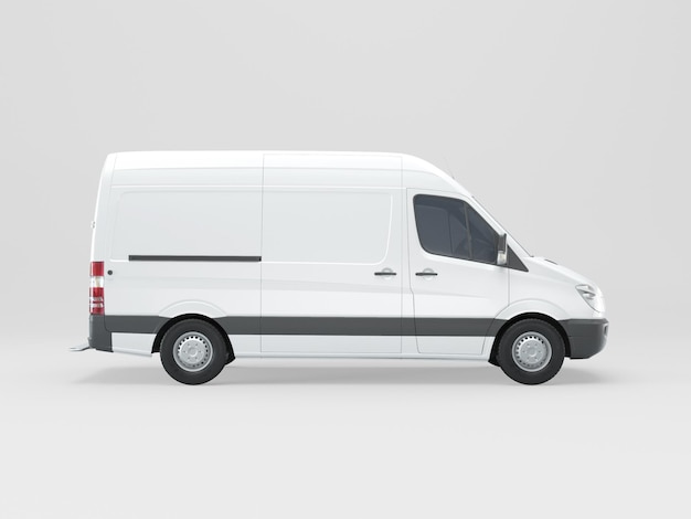 Photo 3d illustration white van mockup isolated on white background