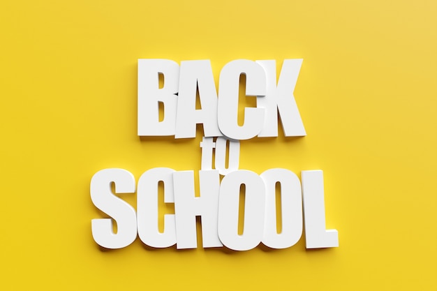 3d illustration white volumetric inscription "Back to school" on a yellow background. Concept for the start of the school year