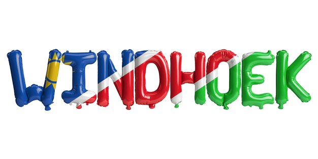 3d illustration of Windhoek capital balloons with Namibia flags color isolated on white