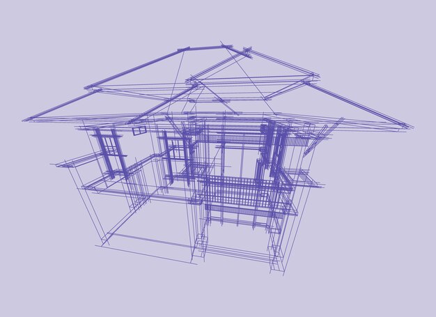 와이어 프레임 건물의 3D 일러스트