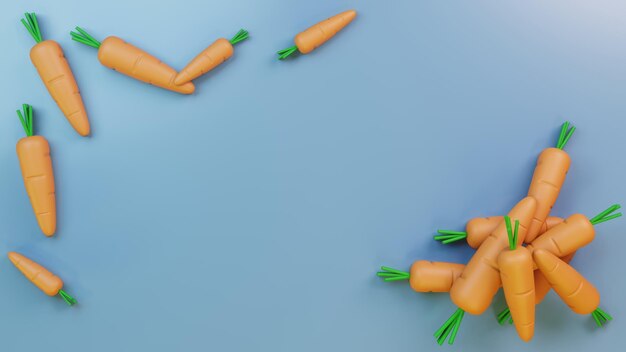 Foto illustrazione 3d con composizione di carote e posto per il testo immagine di sfondo per la progettazione del menu