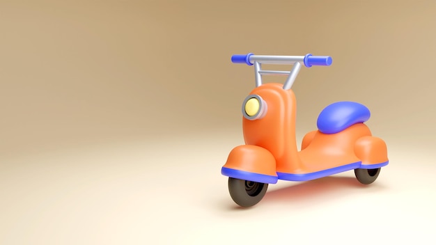 3D illustration with moped scooter Summer road trip Fast food