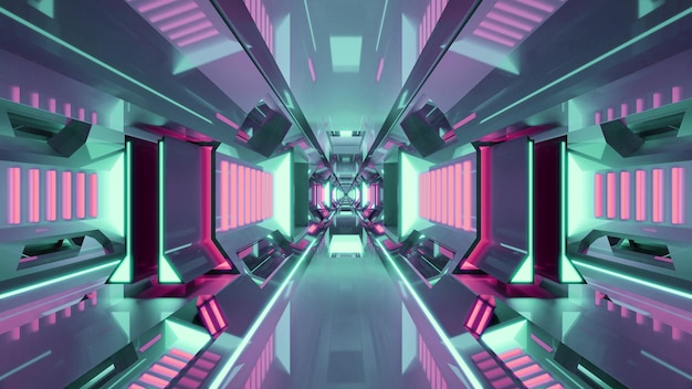 3d illustration with neon illumination in 4K UHD tunnel