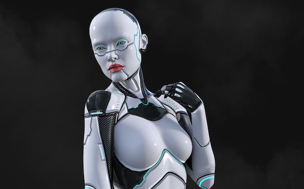 3d illustration of a woman ai cyborg pose on black background with clipping path ai project