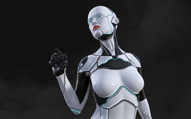 3d illustration of A woman AI cyborg pose on black background with clipping path AI project