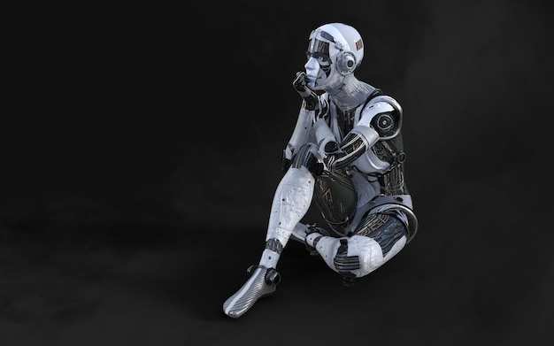 3d Illustration of A woman AI cyborg pose on black background with clipping path AI project