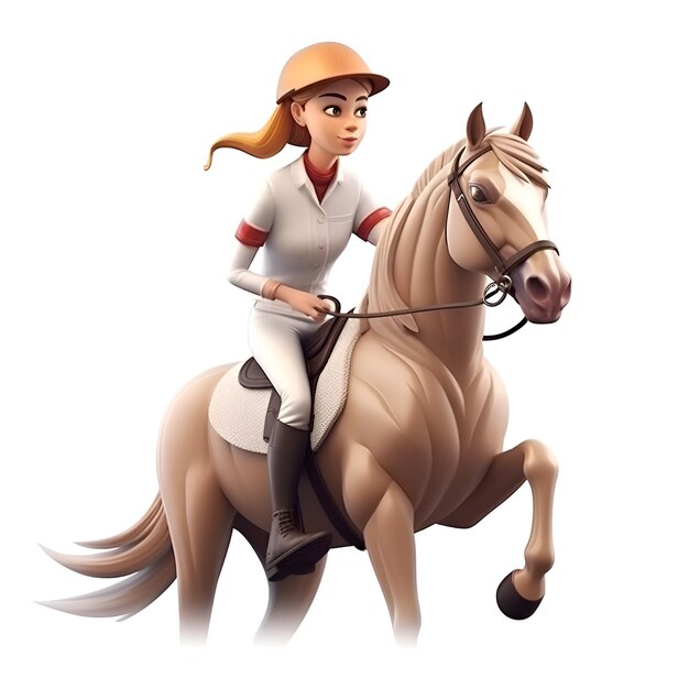 Photo 3d illustration of a woman riding a horse isolated on white background