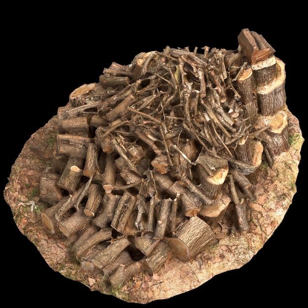 3d illustration of woodpile isolated on black background