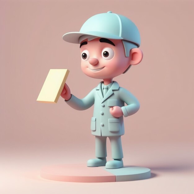 Photo a 3d illustration of a worker holding a piece of paper with a toya 3d illustration of a worker