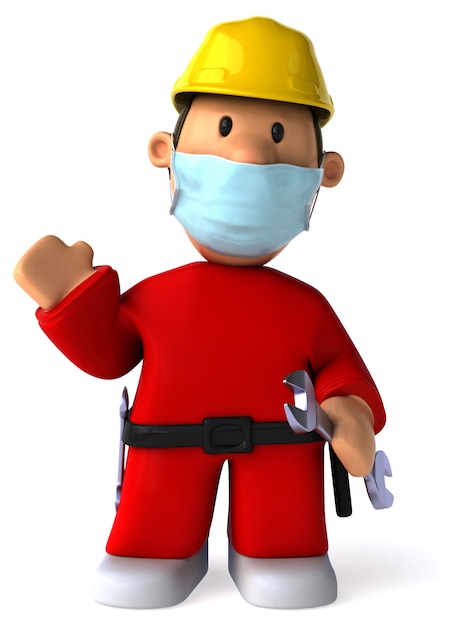 3D Illustration of a worker with a mask