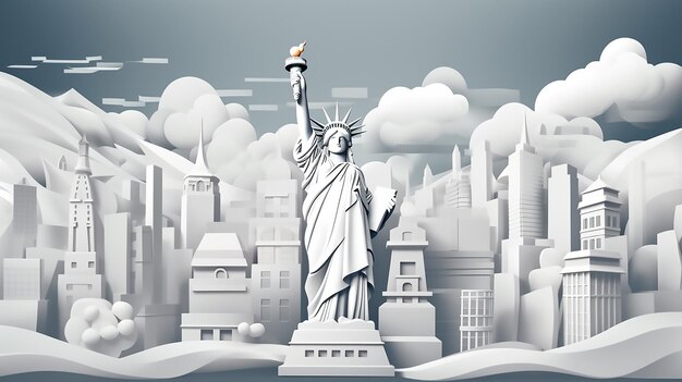 3D-иллюстрация мирового города Концепция путешествия по всему миру с достопримечательностями на белом фоне