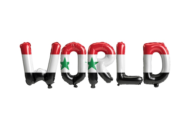 흰색 배경에 고립 된 플래그 색상으로 시리아 지진에 관한 세계 편지의 3d 일러스트