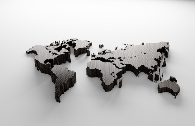 Photo 3d illustration world map black