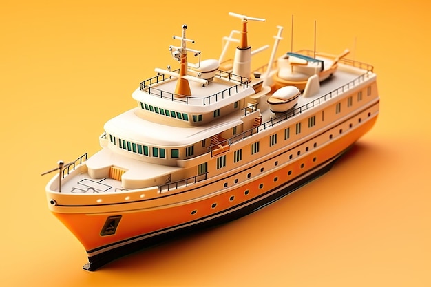 Photo 3d illustration yacht on yellow isolated