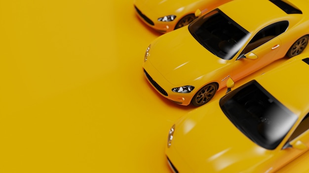 3d illustration of yellow cars on a yellow surface