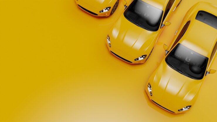 3D-иллюстрация желтых автомобилей на желтой поверхности